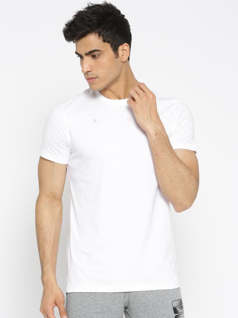 

Puma Men White Solid Fierce Cat Round Neck T-shirt with Printed Back