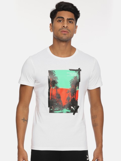 

Puma Men White Printed Graphic Round Neck T-shirt