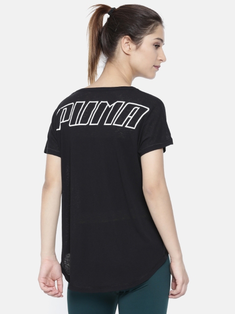 

Puma Women Black Back Bold Printed Dry-Cell High-Low Hem T-shirt