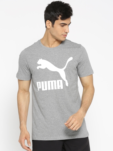 

Puma Men Grey Melange Classics Logo Print Round Neck T-shirt