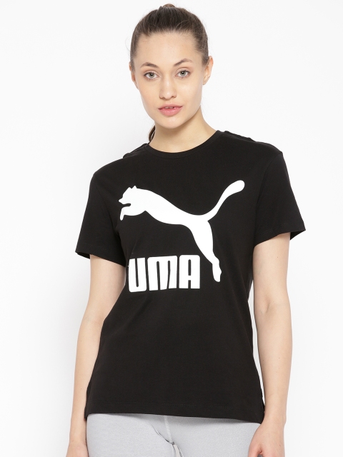 

Puma Women Black Classics Logo Printed Round Neck T-shirt