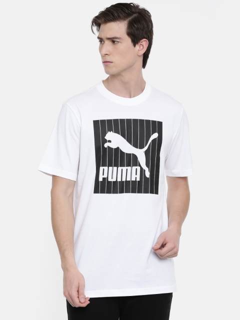 

Puma Men White & Black Printed Pinstripe Graphic Round Neck T-shirt