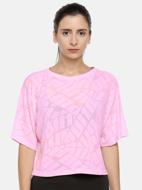 

Puma Women Pink Loose Fit Self-Design Show Off Semi-Sheer Crop dryCell T-Shirt