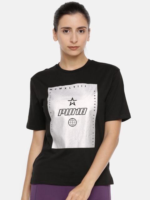 

Puma Women Black Relaxed Fit Printed TZ Round Neck T-shirt