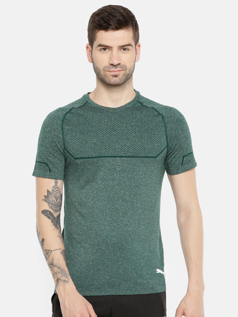 

Puma Men Green Self Design Energy Seamless DRY-CELL Round Neck T-shirt