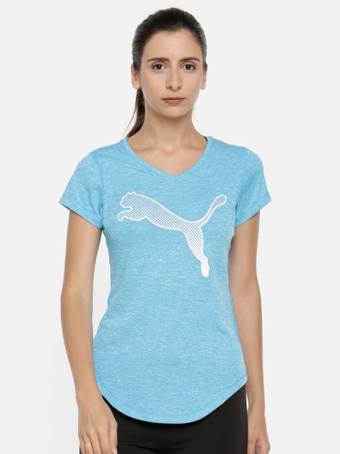 

Puma Women Blue Slim Fit V-Neck Cat dryCell Printed T-Shirt