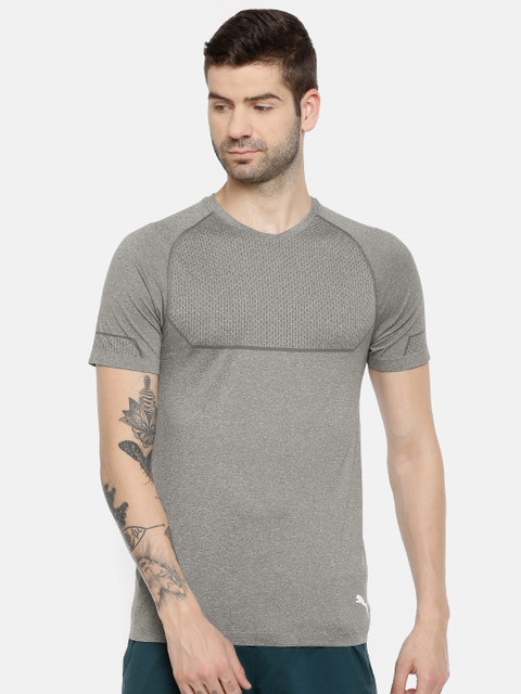 

Puma Men Grey Melange Solid Energy Seamless dryCELL Round Neck T-shirt