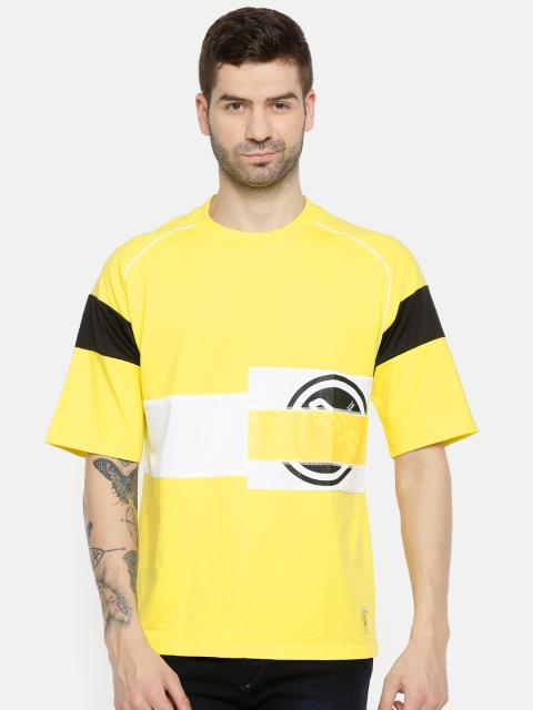 

Puma Men Yellow & White SF Street Colourblocked Round Neck Sports T-shirt