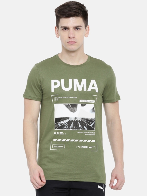 

Puma Men Olive Green Slim Fit Printed Round Neck Graphic Epoch Photo T-shirt