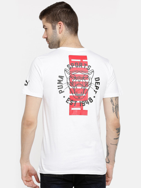 

Puma Men White Printed Graphic Vintage Cat Round Neck T-shirt