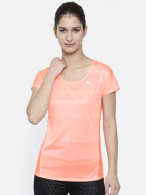 

Puma Women Coral Orange Solid Thermo-R+ S S Heather T-Shirt