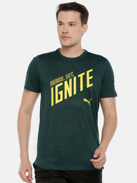 

Puma Men Green & Yellow Solid Round Neck Heather Graphic T-shirt