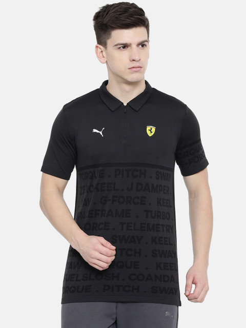 

Puma Men Black SF evoKNIT Knitted Self-Design Polo Collar T-Shirt