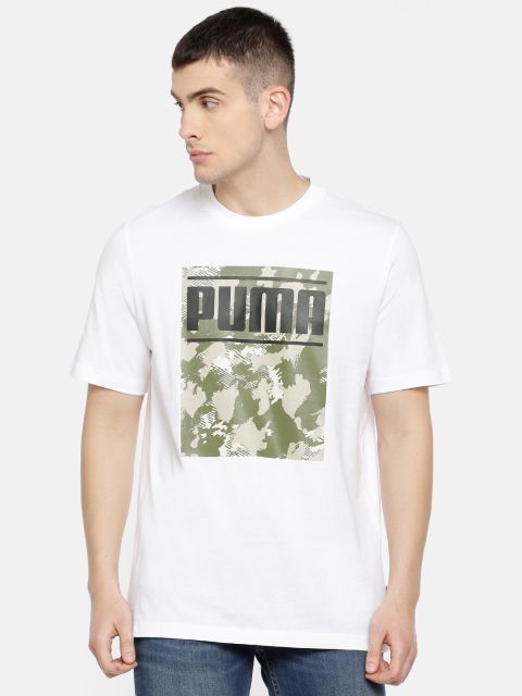 

Puma Men White & Green Printed Camo Pack Logo T-shirt