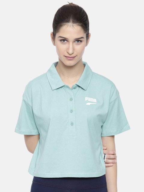 

Puma Women Turquoise Blue Solid Downtown Polo Aquifer T-shirt