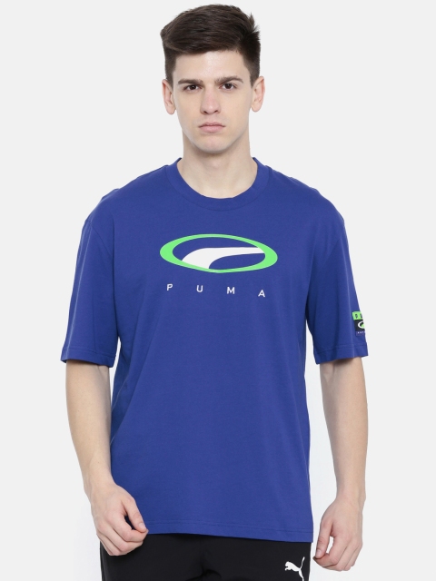 

Puma Men Blue Printed Round Neck 90s Retro Pure Cotton T-shirt