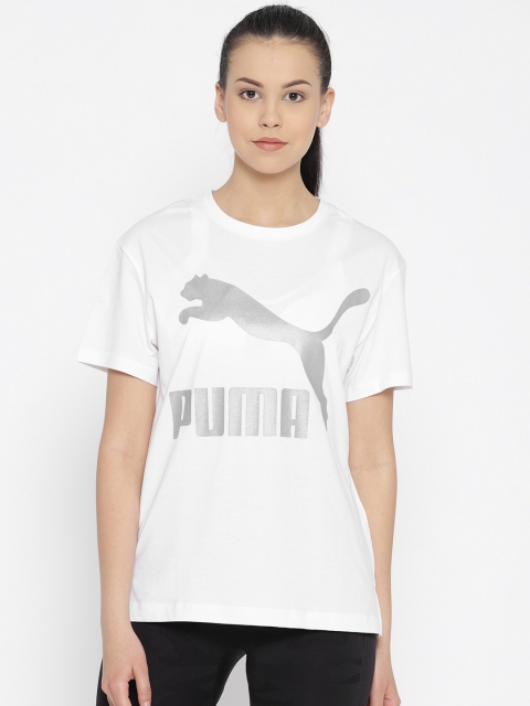 

Puma Women White & Silver Classic Logo T-Shirt