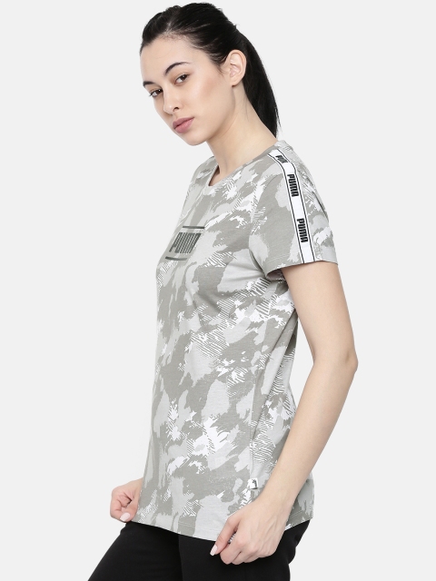 

Puma Women White & Grey Printed Camo AOP T-shirt