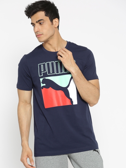 

Puma Men Navy Blue Graphic Box Logo Print Round Neck T-shirt