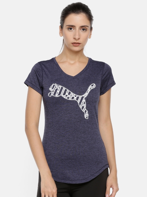 

Puma Women Navy Blue Slim Fit V-Neck Cat dryCell Printed T-Shirt