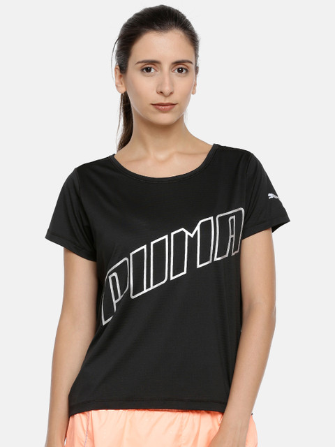 

Puma Women Black Printed Ahead Slogan dryCELL Tshirt