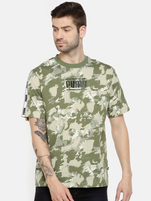 

Puma Men Olive Green & Beige Printed Camo Pack AOP Round Neck T-shirt