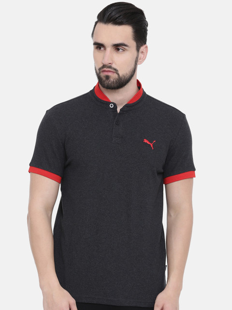 

Puma Men Charcoal Grey Solid Stylish Mandarin Collar T-shirt