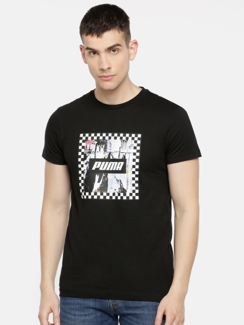 

Puma Men Black Printed Check Graphic Slim Fit Round Neck T-shirt