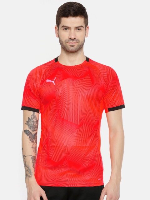 

Puma Men Red & Coral Orange Slim Fit Printed ftblNXT Graphic Blast DRY-CELL T-shirt