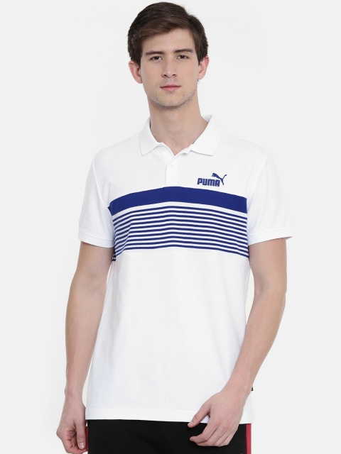 

Puma Men White & Blue Striped Polo Collar T-shirt
