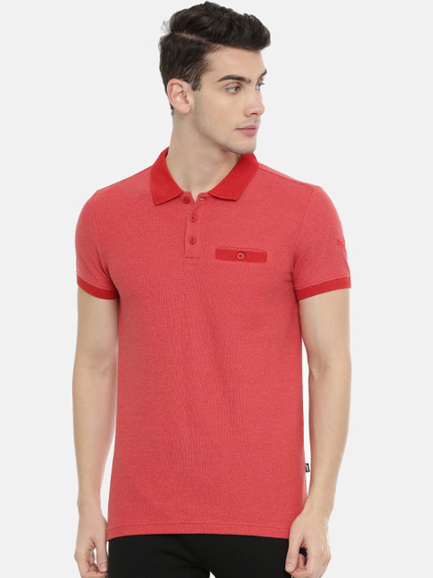

Puma Men Red Solid Heather Slim Fit Polo Collar T-shirt