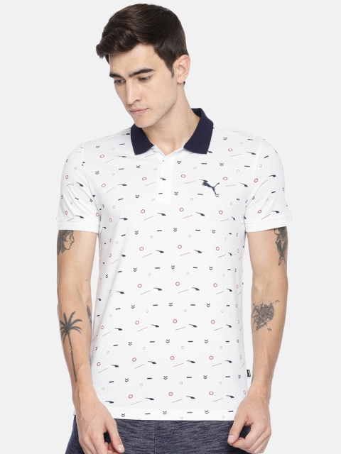 

Puma Men White & Navy Blue Printed AOP Polo Collar T-shirt