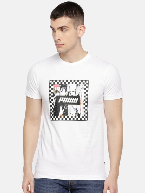

Puma Men White Printed Check Graphic Round Slim Fit Neck T-shirt