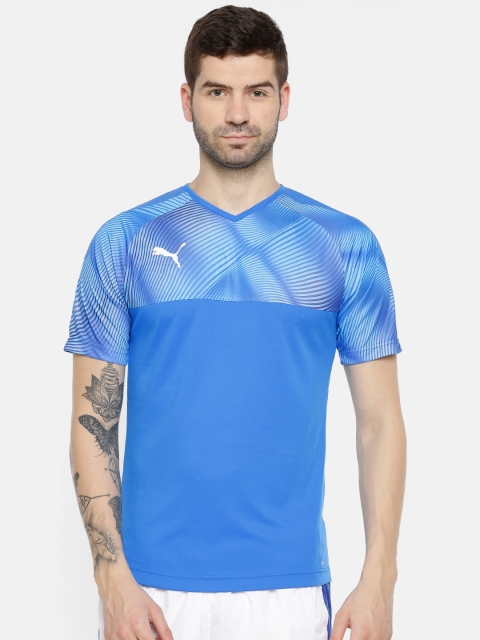 

Puma Men Blue Printed Slim Fit CUP Jersey DRY-CELL V-Neck T-shirt