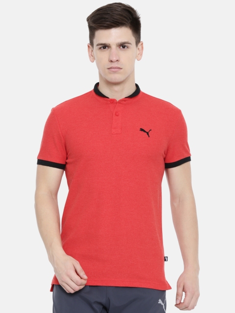 

Puma Men Red Slim Fit Solid Band Collar Polo Pure Cotton T-shirt