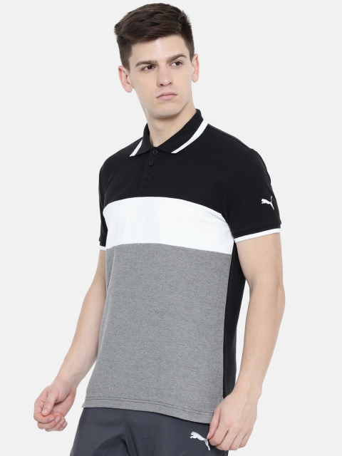 

Puma Men Grey, White & Black Slim Fit Colourblocked Polo 3 T-Shirt