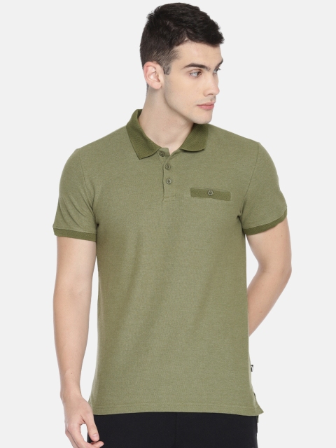 

Puma Men Olive Green Solid Heather Polo Collar T-shirt