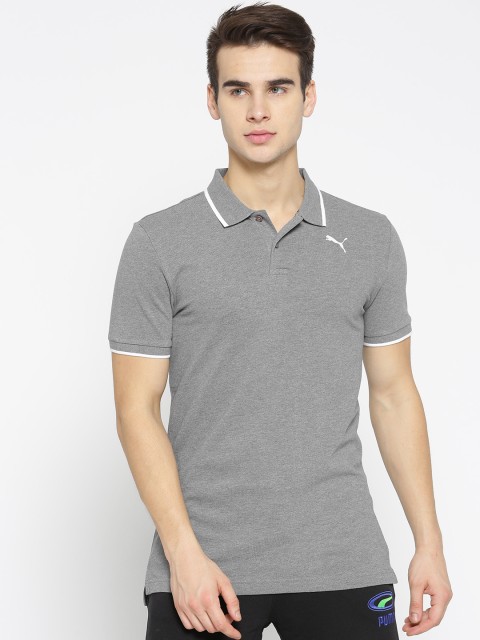 

Puma Men Grey Melange Solid Modern Sports Polo T-Shirt
