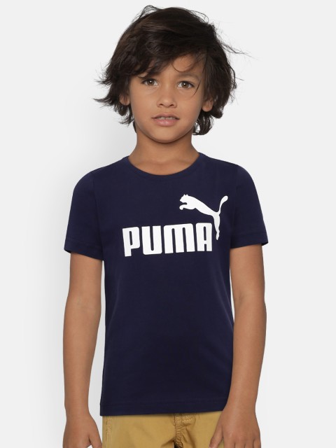 

Puma Boys Navy Blue Printed Round Neck ESS Logo T-shirt