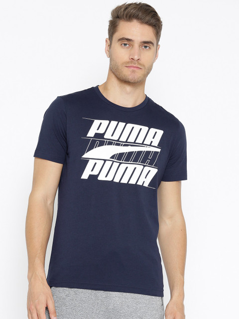 

Puma Men Navy Rebel Basic Peacoat Printed T-shirt, Navy blue