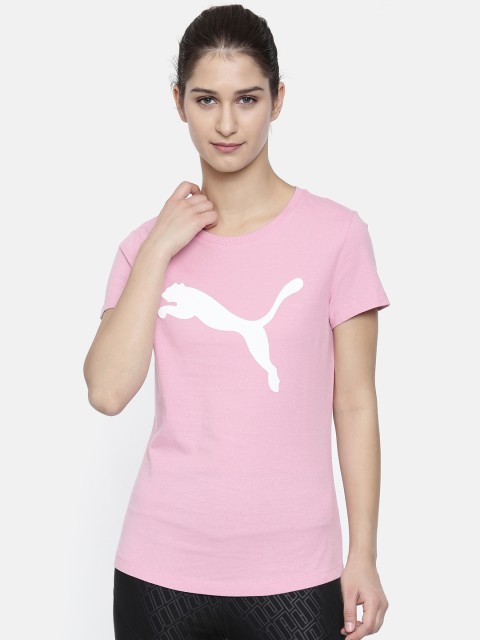 

Puma Women Pink Athletics Logo Round Neck T-shirt
