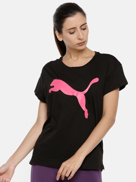 

Puma Women Black Printed Relaxed Fit Active Logo dryCELL Round Neck T-shirt