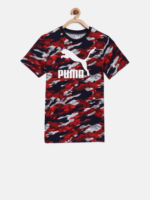 

Puma Boys Red Printed Classics AOP Round Neck T-shirt