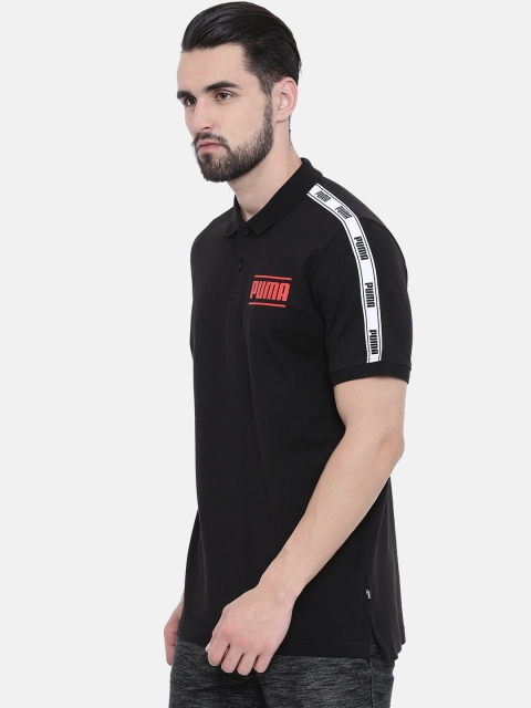 

Puma Men Black Solid Camo Pack Tape Polo Collar Pure Cotton T-shirt