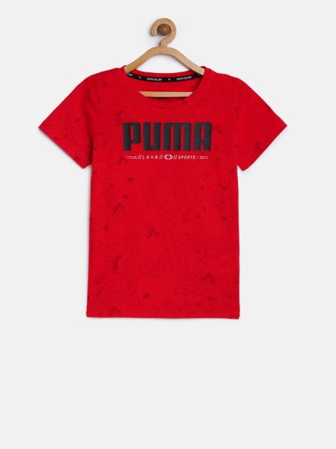 

Puma Boys Red Printed Active Sports AOP Dry Cell Round Neck T-shirt