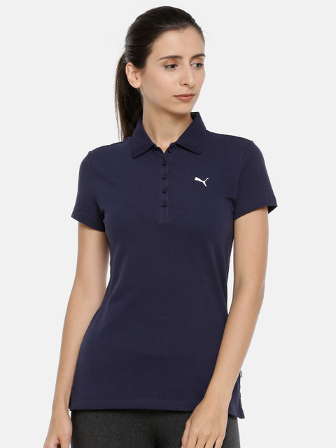 

Puma Women Navy Blue Solid Polo Collar T-shirt