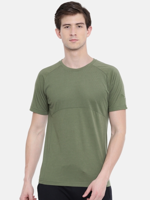 

Puma Men Olive Green Slim Fit Self Design Round Neck Evostripe Lite DRYCELL T-shirt