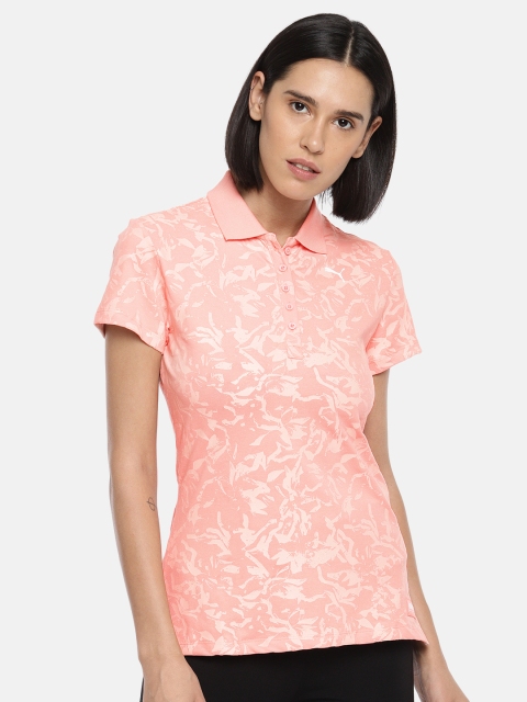 

Puma Women Peach-Coloured Slim Fit Printed Polo Collar T-shirt