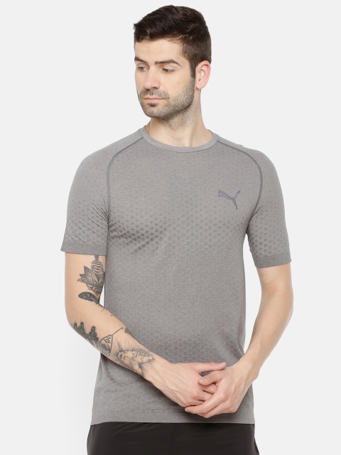 

Puma Men Grey Slim Fit Self Design DryCell Evostripe Evoknit T-Shirt