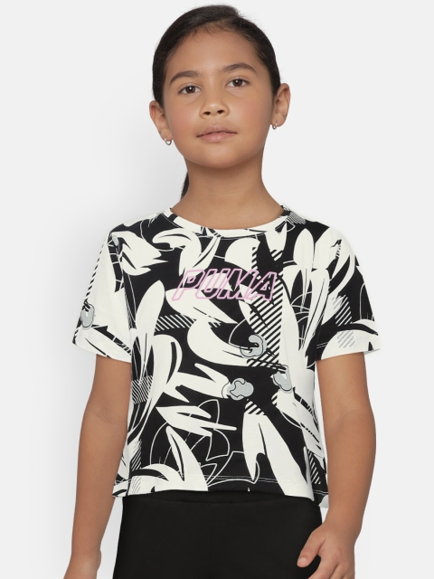 

Puma Girls Black & White Printed Alpha AOP Round Neck Boxy T-shirt